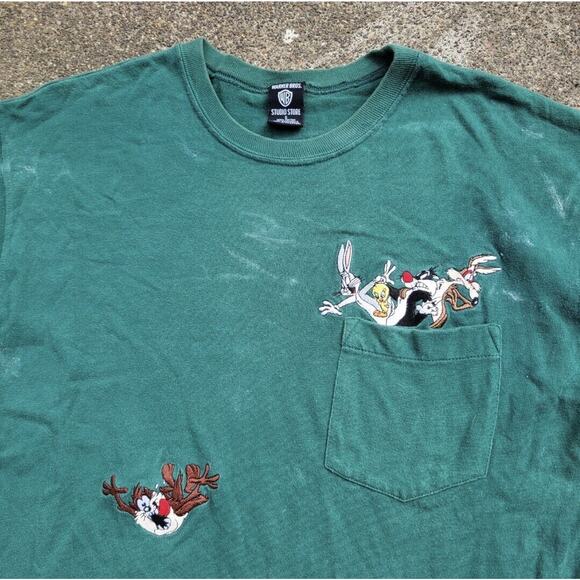 VTG 1995 WARNER BROS STUDIO STORE LOONEY TUNES POCKET LONG SLEEVE T-SHIRT SMALL - Picture 2 of 4